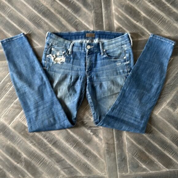 MOTHER Denim Distressed Skinny Jeans with Zippered Ankles | Size 28 - Picture 10 of 10